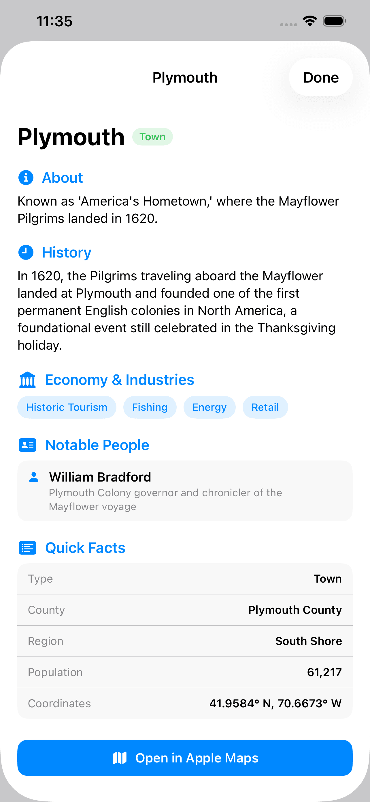 MassMap city history screen