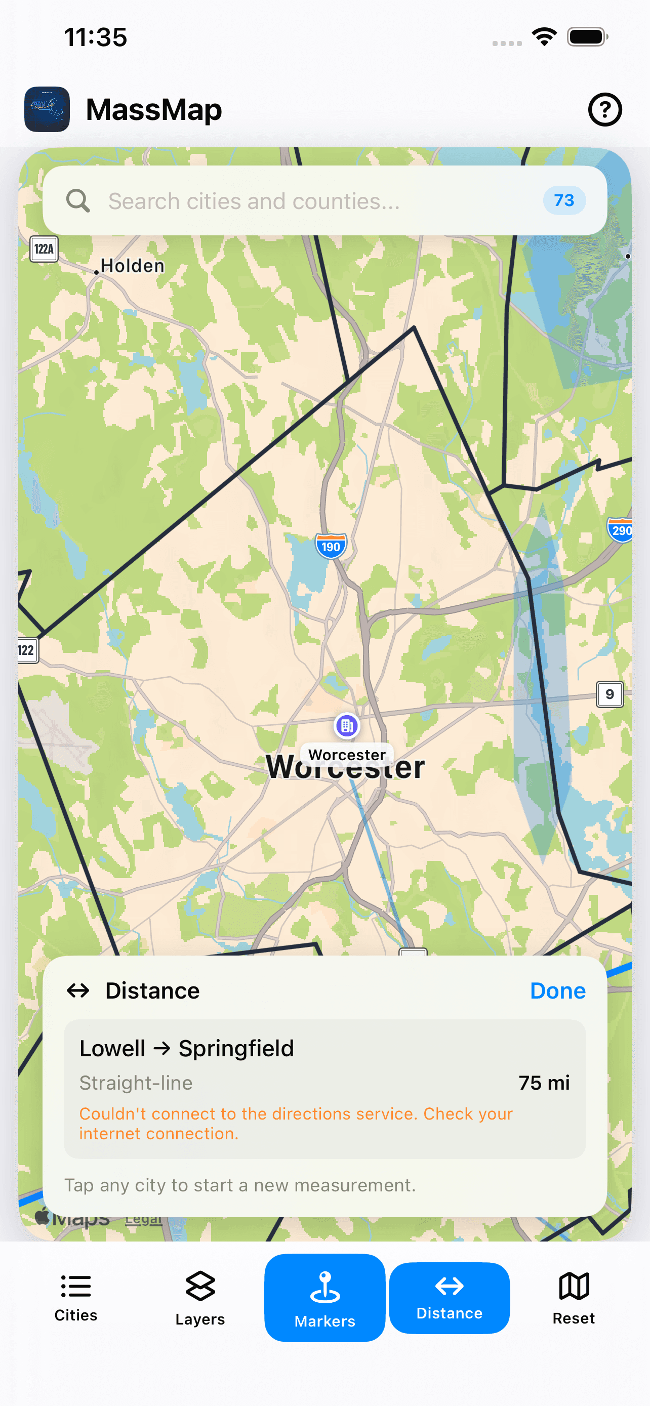 MassMap distance measurement panel